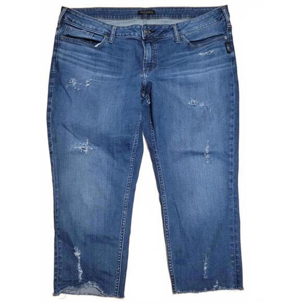 Silver Jeans Co. SUKI Lightly Distressed Skinny Raw Hem Crop Jeans Size 20